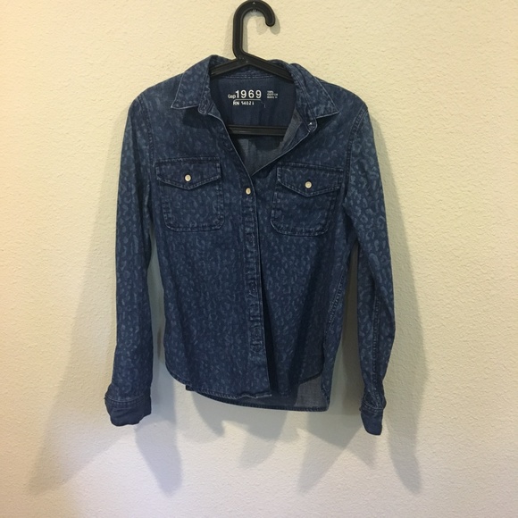 GAP Tops - Gap animal print denim button down shirt GAP Tops - Gap animal print denim button down shirt